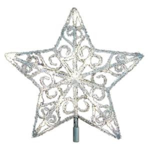 12 in. 18-Light LED Silver Acrylic Five Star Tree Topper-TF06-1W012-A 202938560