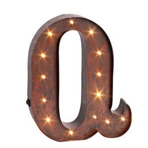 12 in. H "Q" Rustic Brown Metal LED Lighted Letter-92669Q 206625115