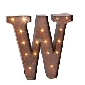 12 in. H "W" Rustic Brown Metal LED Lighted Letter-92669W 206625121