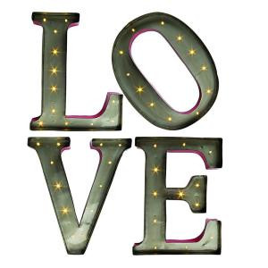 14 in. H Red and Silver Metal LED Lighted "LOVE" Letters with Timer-92255 206625135
