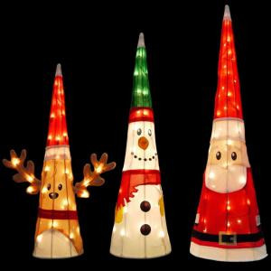 18 in. Reindeer, 24 in. Snowman, 32 in. Santa Pre-Lit LED Character Cones-96595_MP1 206955514