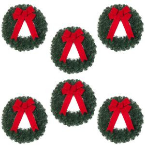20 in. Noble Pine Artificial Wreath with Red Bow (Pack of 6)-2109940HDX6 205203591