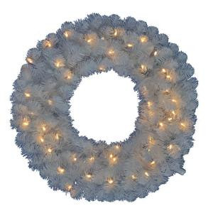 30 in. Pre-Lit LED Glossy White North Hill Artificial Christmas Wreath with 50 Plug-In Indoor/Outdoor Warm White Lights-GD26M2O71L01 206795387