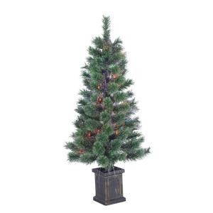 3.5 ft. Pre-Lit Fiber Optic Cashmere Artificial Christmas Tree with Multi-Colored Lights in a Plastic Pot-5598--35c 300525419