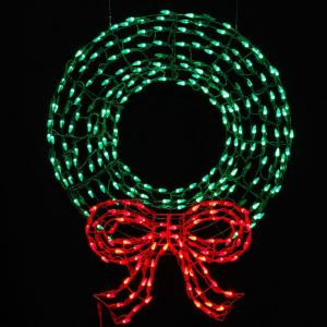 36 in. Pre-Lit LED Outdoor Wreath with Bow Sculpture and 280 C5 Twinkling Green and Red Lights-7407096UHO 205182056
