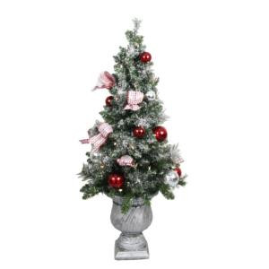 4 ft. Battery Operated Frosted Mercury Potted Artificial Christmas Tree with 50 Clear LED Lights-BOWOTHD182B 205983454