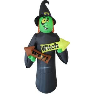 40 in. W x 36 in. D x 96 in. H Inflatable Halloween Witch with Witch Way Sign-QM2015H1054-240 206869151