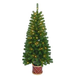 4.5 ft. Pre-Lit Artificial Christmas Porch Tree with Clear Lights and Drum Pot-16HD0155 206768391