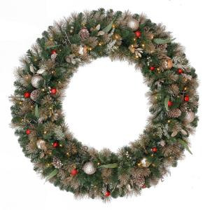 48 in. Battery Operated Roosevelt Artificial Wreath with120 Clear LED Lights-GD40M3V90L00 205983379