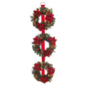 60 in. Battery Operated Triple Artificial Poinsettia Wreath with 48 Clear LED Lights-2258580HD 205984094