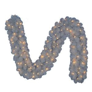 9 ft. Pre-Lit LED Glossy White North Hill Artificial Christmas Garland x 180 Tips with 100 Plug-In Warm White Lights-GT90M2O71L00 206795477