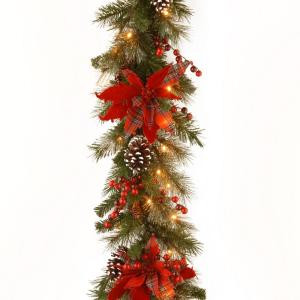 Decorative Collection 9 ft. Tartan Plaid Garland with Battery Operated Warm White LED Lights-DC13-147-9BB-1 300330525