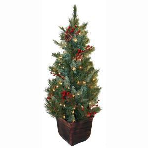 General Foam 4 ft. Pre-Lit Pine Artificial Christmas Tree with Berries and Pine Cones-HD-E149C1P 203321099