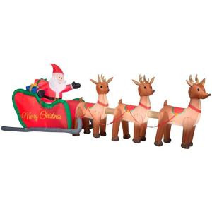 Home Accents Holiday 16 ft. W Inflatable Santa in Sleigh with Reindeers-36675 205919712
