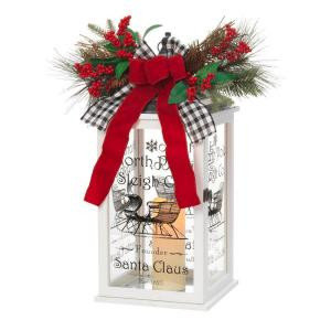 Home Accents Holiday 18 in. H White Wooden Holiday Lantern with LED Resin Timer Candle-42584HD-1 206954322