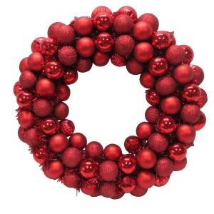 Home Accents Holiday 20 in. Red Plastic Ball Christmas Ornament Wreath-HD20160151C 206950793