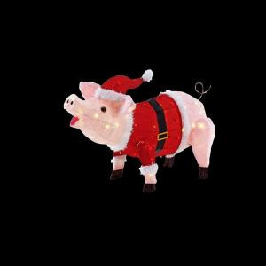 Home Accents Holiday 23.5 in. LED Lighted Pink Pig in Santa Coat and Hat-TY426-1314 206954253