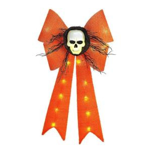 Home Accents Holiday 26 in. Battery-Operated Orange Bow with Skull-TYY616-1625 206762210