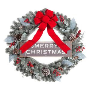 Home Accents Holiday 30 in. Snowy Pine Artificial Wreath with Merry Christmas Sign and Red Bow-2321270HD 206771256