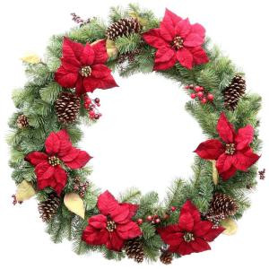 Home Accents Holiday 36 in. Unlit Burgundy Poinsettia Artificial Wreath-2110180HD 203986763