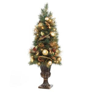 Home Accents Holiday 4 ft. Gold Artificial Christmas Porch Tree with 50 UL Clear Twinkle Lights-2320530HD-T 206768349