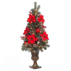Home Accents Holiday 4 ft. Red Poinsettia and Twig Artificial Christmas Porch Tree with 50 UL Twinkle Lights-2315200HD-T 206768358