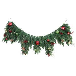 Home Accents Holiday 6 ft. LED Pre-lit Jolly Artificial Mantel Garland with 50 Battery-Operated Warm-white Lights-CHZH17616102THY 206771190