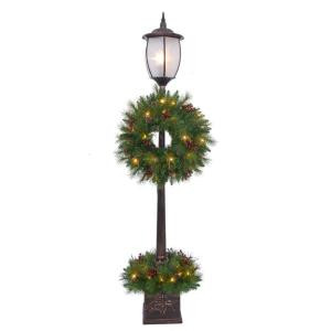 Home Accents Holiday 7 ft. Pre-Lit Lantern Post Artificial Tree with Berry, Pinecone and Twig-16HD0121 206768359