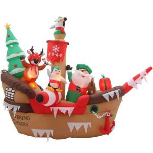 Home Accents Holiday 8 ft. H Inflatable Giant Christmas Pirate Ship Scene-36689 205919618