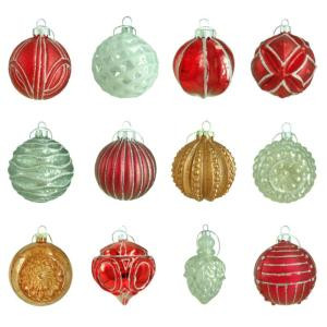 Home Accents Holiday 80 mm Winter Tidings Assortment Ornament (12-Count)-HEGL21WT 207045465