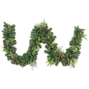 Home Accents Holiday 9 ft. LED Pre-lit Nature Inspired Artificial Garland with Battery-Operated 50 Warm-white Lights-CHZH3811646THY 206771188