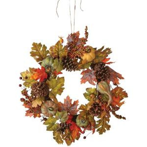 Home Decorators Collection Green Harvest 24 in. Artificial Wreath with Pumpkin, Gourd and Maple Leaf-9748200730 300134208