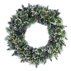 Martha Stewart Living 30 in. LED Pre-Lit Glittery Bristle Pine Artificial Christmas Wreath-9316310610 206497385