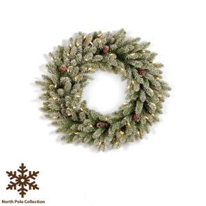 Martha Stewart Living 36 in. Pre-Lit Snowy Fir Artificial Christmas Wreath with Pinecones and Clear Lights-SR1-300-36W-1 202874537