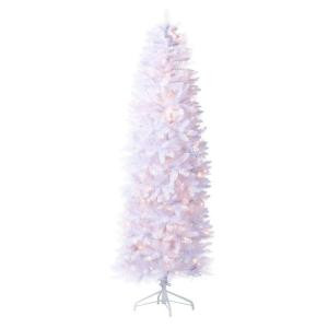 Martha Stewart Living 8 ft. Indoor Pre-Lit Kingswood White Fir Hinged Pencil Artificial Christmas Tree-9318400410 206497486
