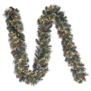 Martha Stewart Living 9 ft. Frosted Pine Artificial Garland with 50 Clear Lights-GT90M2R70C02 204007699