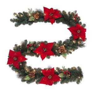 Martha Stewart Living 9 ft. Winterberry Artificial Garland with Red Berries and Magnolia Leaves and 50 Clear Lights-2174910HD 205080212