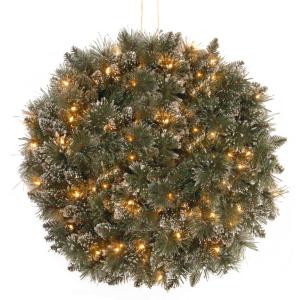 National Tree Company 16 in. Glittery Bristle Pine Kissing Ball with Battery Operated Warm White LED Lights-GB3-300-16K-B1 300487216