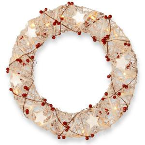 National Tree Company 18 in. White Rattan Artificial Wreath with Clear Lights-MZWR-301-18W-1 300182901