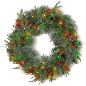National Tree Company 24 in. Colonial Artificial Wreath with Battery Operated Dual Color LED Lights-PECO7-395D24WBC 300154635