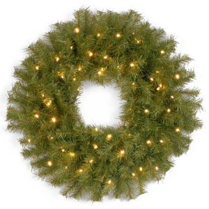 National Tree Company 24 in. Norwood Fir Artificial Wreath with Battery Operated Warm White LED Lights-NF3-308-24W-B 300182911