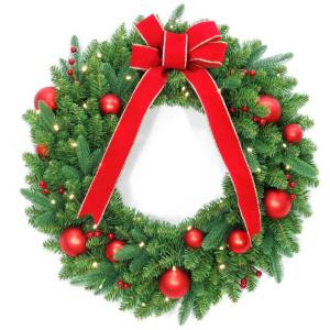 National Tree Company 30 in. Battery Operated Mixed Fir Artificial Wreath with 50 Clear LED Lights-DC3-186-30WB-1 206084826