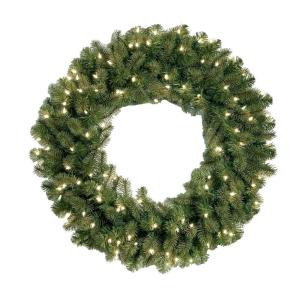 National Tree Company 30 in. Feel-Real Downswept Douglas Fir Artificial Wreath with 100 Clear Lights-PEDD4-312-30W-1 205945919