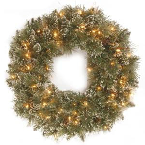 National Tree Company 30 in. Glittery Bristle Pine Artificial Wreath with Clear Lights-QGB3-323-30WM 300154629
