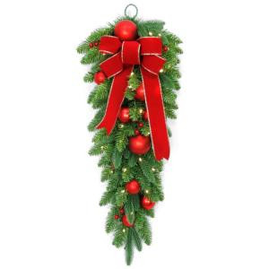 National Tree Company 32 in. Battery Operated Mixed Fir Artificial Teardrop with 50 Clear LED Lights-DC3-186-32TB-1 206084827