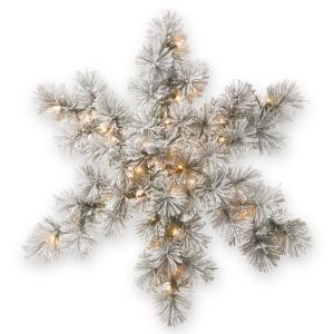 National Tree Company 32 in. Snowy Bristle Pine Artificial Snowflake with Battery Operated Warm White LED Lights-SNP1-300-32SB-1 300154639