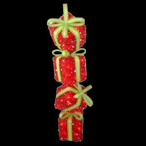 National Tree Company 34 in. Red Tinsel Gift Stack with 50 Clear Lights-MZSG-34LO 205572775