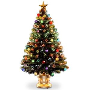 National Tree Company 4 ft. Fiber Optic Fireworks Artificial Christmas Tree with Ball Ornaments-SZOX7-100L-48 300496225