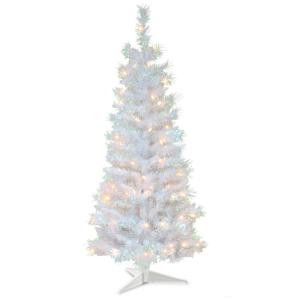National Tree Company 4 ft. White Iridescent Tinsel Artificial Christmas Tree with Clear Lights-TT33-313-40 300487958