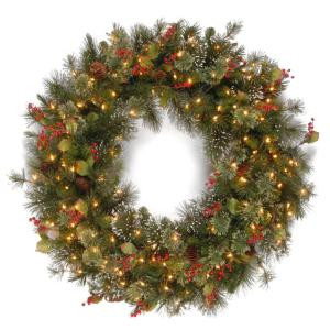 National Tree Company 48 in. Wintry Pine Artificial Wreath with Clear Lights-WP1-300-48W 300182795